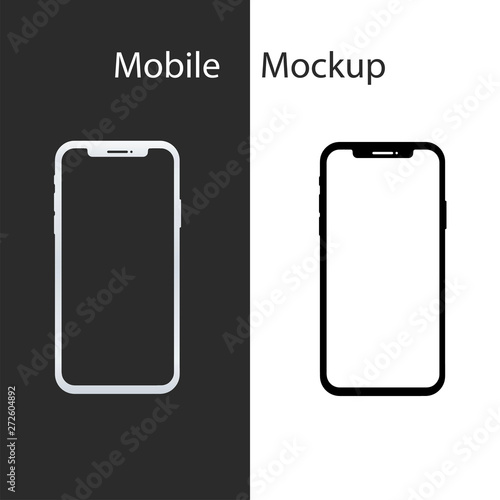 Smartphone mockup. New black frameless smartphone mockup with white screen. Isolated on white and black background. Based on high-quality studio shot. İphone X frameless design concept.	