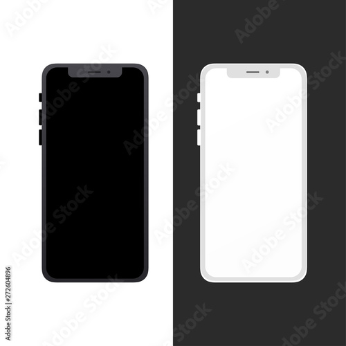 Smartphone mockup. New black frameless smartphone mockup with white screen. Isolated on white and black background. Based on high-quality studio shot. İphone X frameless design concept.	