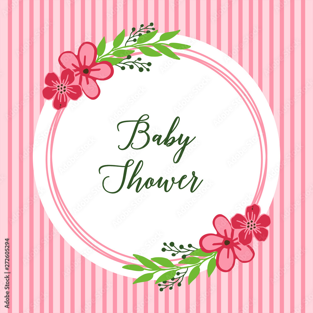 Vector illustration letter baby shower with pattern of pink flower frame