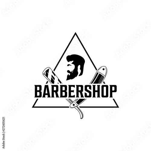 Vector Barber shop vintage logo with gentleman face isolated on a white background