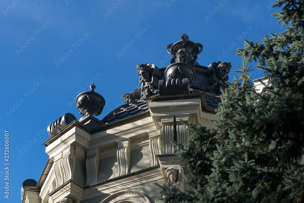 MOSCOW - OCTOBER 27, 2018: Von Reck Manor (also known as the Reck Mansion, “House with Lions”) is a building on Pyatnitskaya Street. It was built in 1897 by architect Sergey Sherwood.
