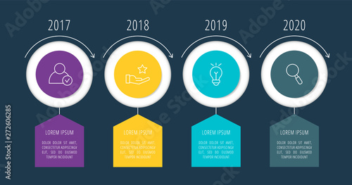 Modern 3D vector illustration. Circular infographic template with four elements. Icons and text. Designed for business, presentations, web design, applications, interfaces, diagrams with 4 steps