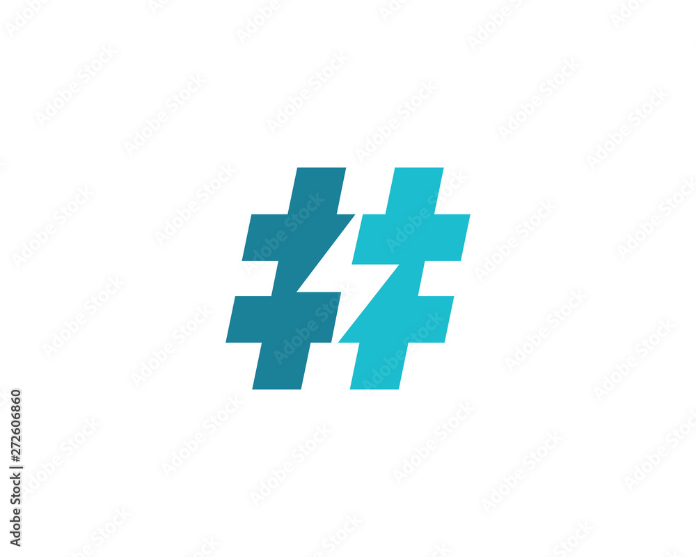 Hashtag symbol lightning logo icon design template elements Stock