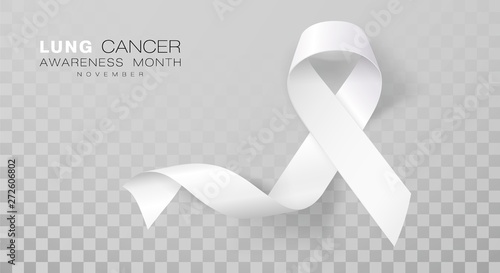 Lung Cancer Awareness Month. White Color Ribbon Isolated On Transparent Background. Vector Design Template For Poster.