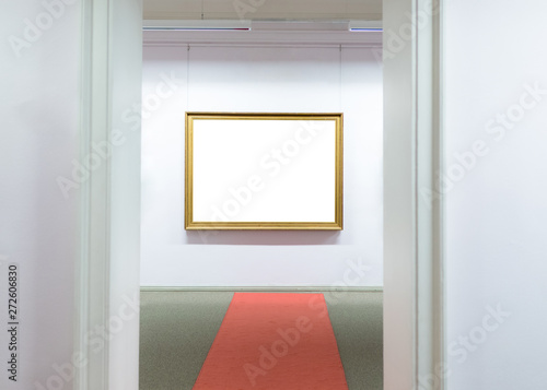 Blank empty frames hanging on museum wall. Art gallery  museum e