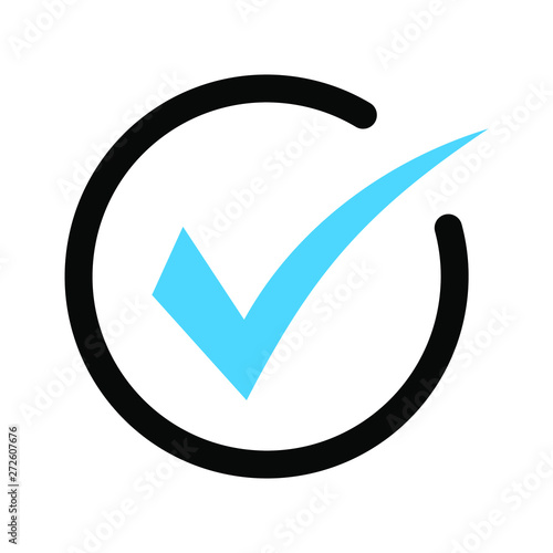 Tick icon vector symbol, checkmark isolated on white background, checked icon or correct choice sign, check mark or checkbox pictogram