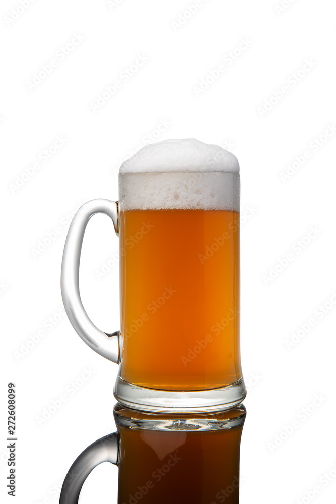 Beer mug with foam isolated on white background
