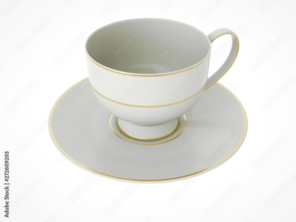 Isolated antique porcelain cup with gold on white background. 3D Illustration Isolated antique porcelain cup with gold on white background. 3D Illustration
