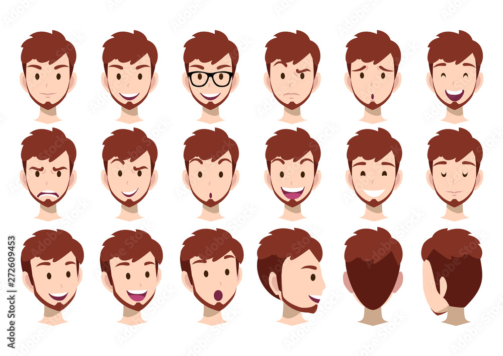 Cartoon character with man head vector set. Front, side, back view .Flat vector Cartoon character with man head vector set. Front, side, back view .Flat vector