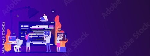 Web site development. Designers and programers create corporate site - empty space vector concept. Illustration of development programming, web designer create page