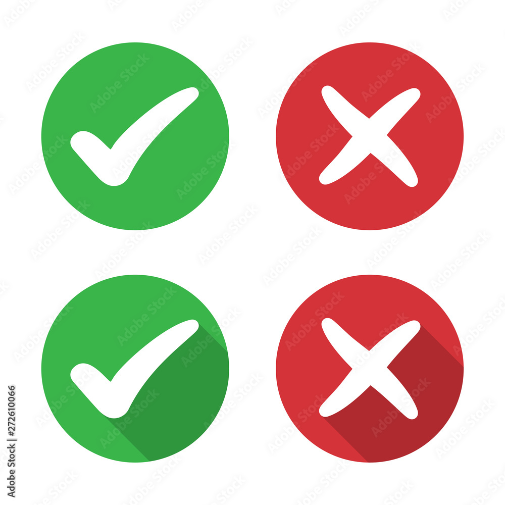 Set of check mark and cross icon in a flat design Set of check mark and cross icon in a flat design