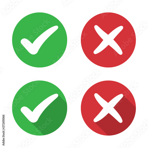 Set of check mark and cross icon in a flat design