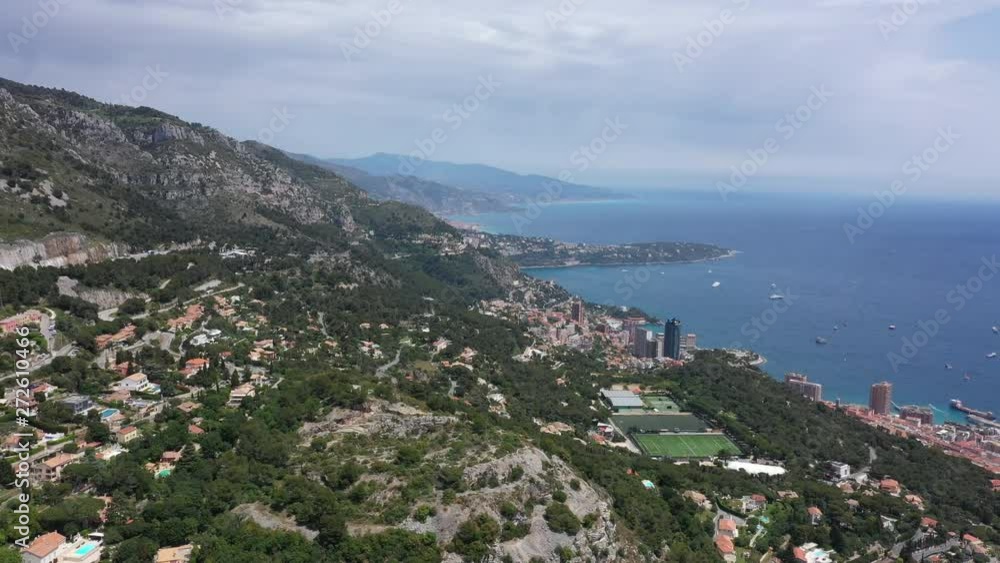 French riviera aerial shot Italy in background Menton Monaco sunny day French riviera aerial shot Italy in background Menton Monaco sunny day