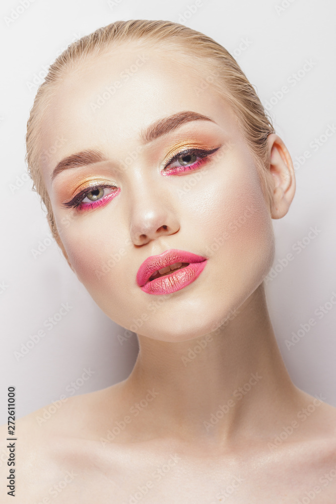 Portrait of beautiful woman with make up, studio shoot Portrait of beautiful woman with make up, studio shoot