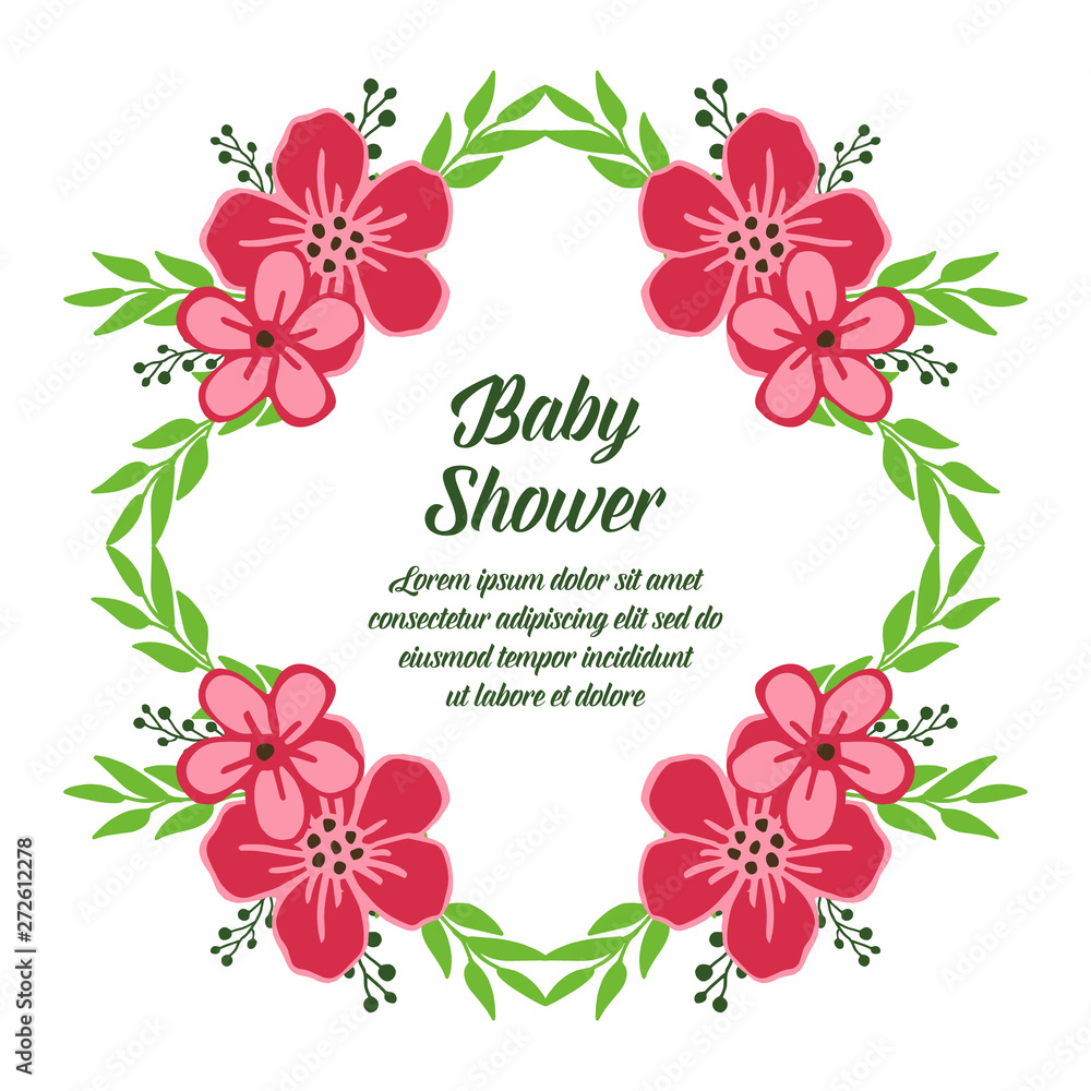 Vector illustration greeting card baby shower with cute pink flower frame