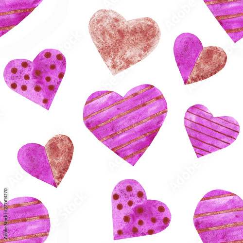 watercolor purple and cooper hearts seamless pattern love wedding valentine day