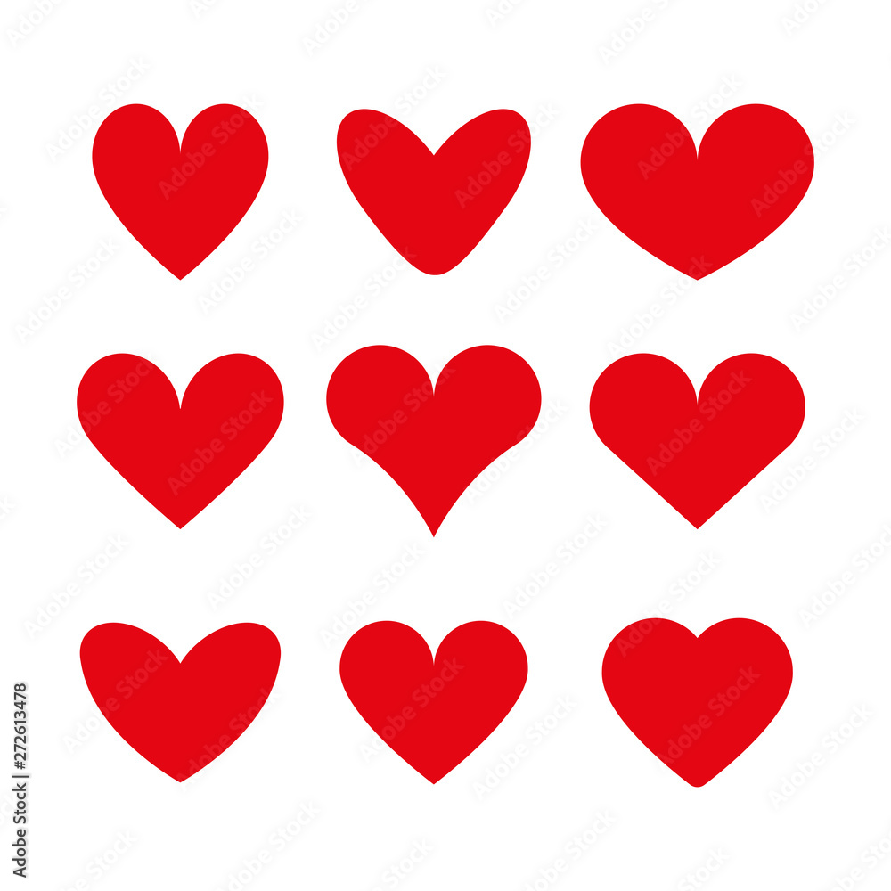 Set of icons of red hearts. Simple vector illustration