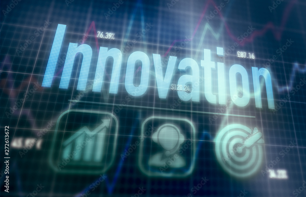Innovation concept on a blue dot matrix computer display. Innovation concept on a blue dot matrix computer display.