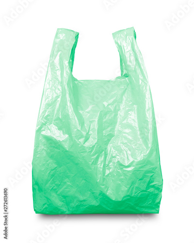 Green plastic bag with clipping path