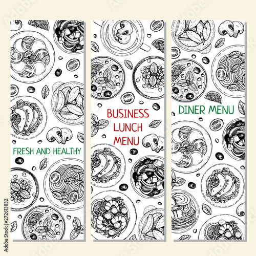 Banner of lunch and dinner ingredients top view