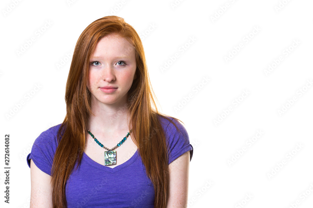 portrait of pretty redhead girl on white background portrait of pretty redhead girl on white background