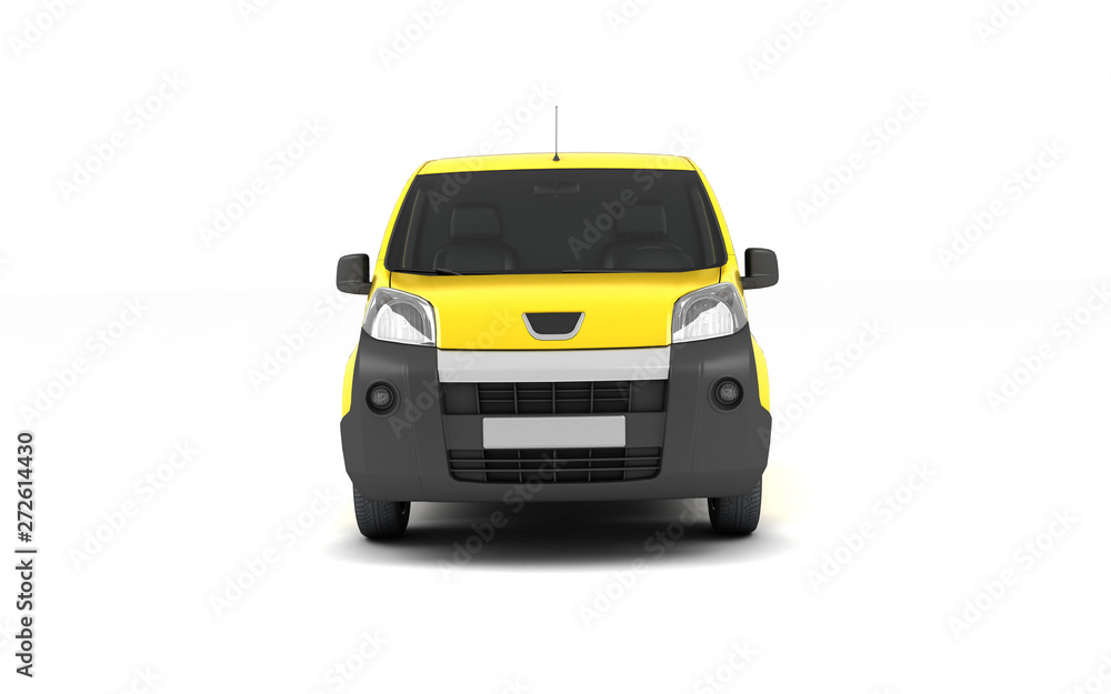 Yellow blank delivery cargo van isolated on white background. Front view. Eye level. Yellow blank delivery cargo van isolated on white background. Front view. Eye level.