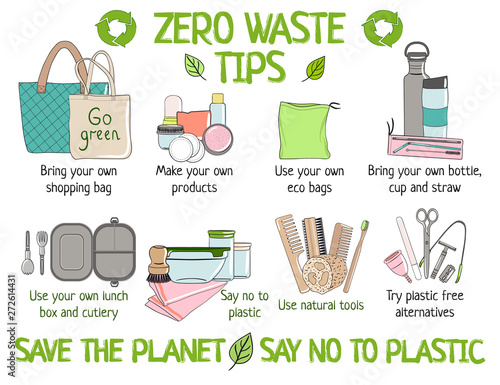 Zero waste elements. Hand drawn vector illustration
