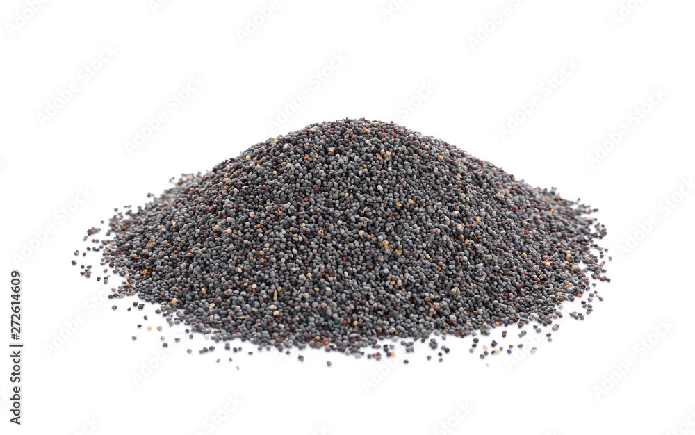 Heap of poppy seeds on white background Heap of poppy seeds on white background
