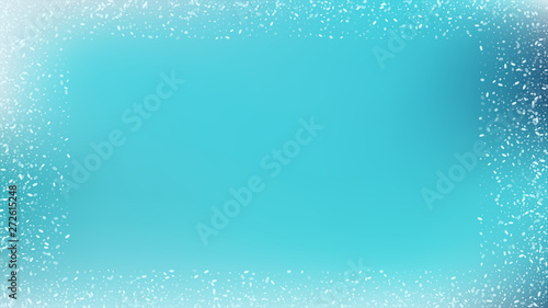 Glitter snowflakes background. Festive illustration for christmas card. Bbright, White, Shimmer, Glowing, Scatter, Falling on a Blue background.
