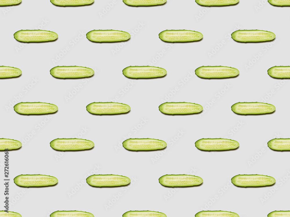 top view of cucumber slices on white background, seamless pattern top view of cucumber slices on white background, seamless pattern