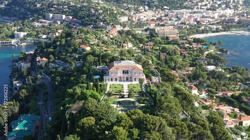 Villa ephrussi Saint jean Cap ferrat aerial drone shot sunny morning France south mediterranean seacoast photo