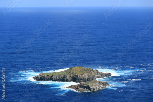 Motu Nui Island, with the Smaller Motu Iti Island on Vivid Blue Pacific Ocean as Seen from Orongo Village on Easter Island, Chile