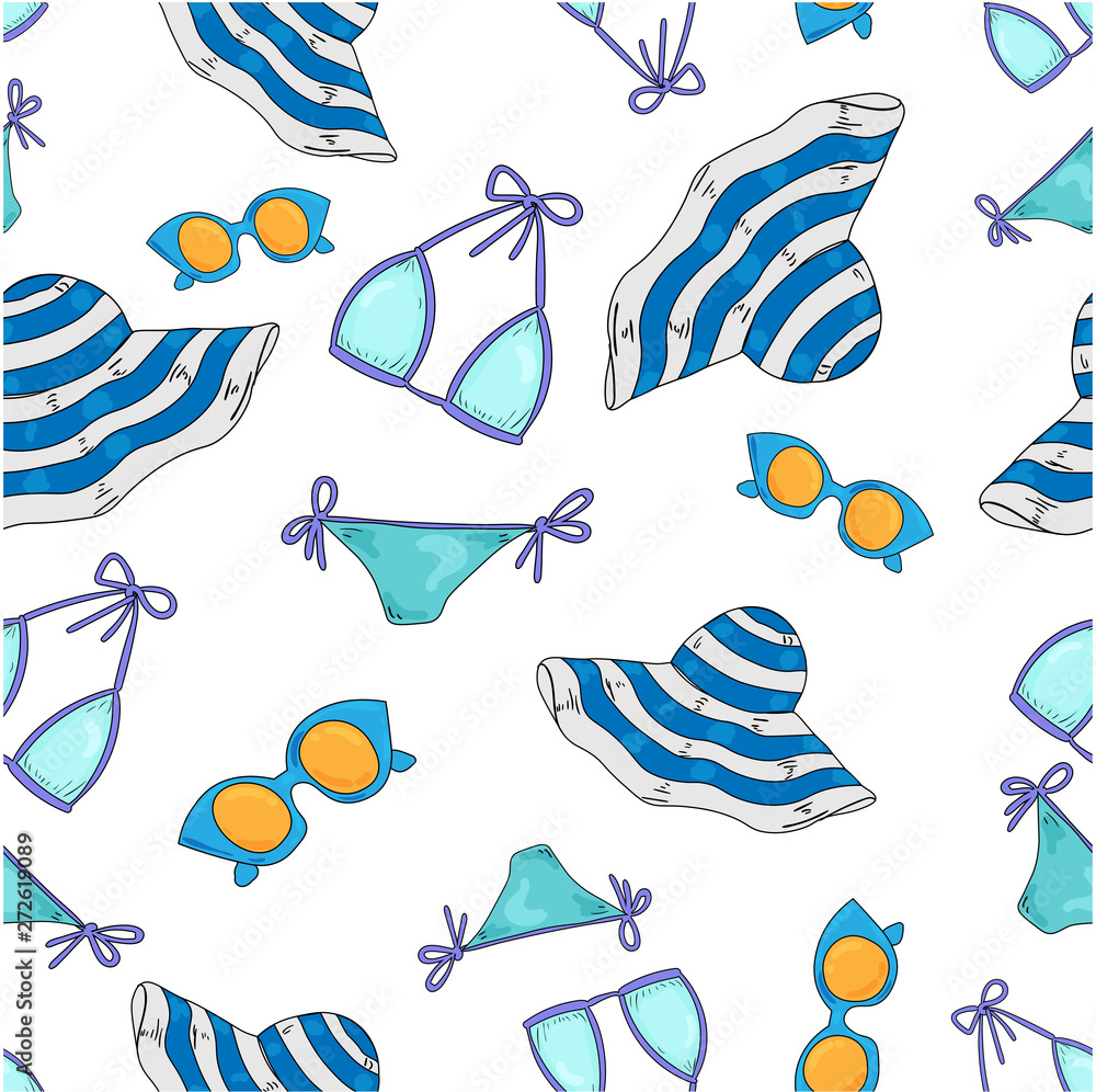 Sea vacation seamless pattern. Sunbathing activity beaches elements and ...