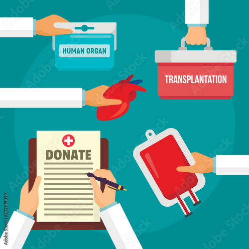 Hospital donate organs concept background. Flat illustration of hospital donate organs vector concept background for web design