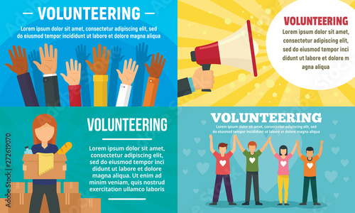 Volunteering banner set. Flat illustration of volunteering vector banner set for web design