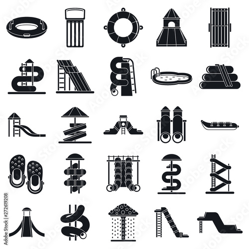 Child aquapark icons set. Simple set of child aquapark vector icons for web design on white background
