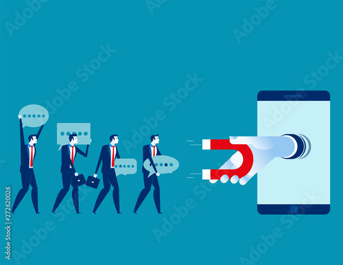 Consumer data collection. Concept technology vector illustration, Customer retention, Human hand, Inbound marketing.