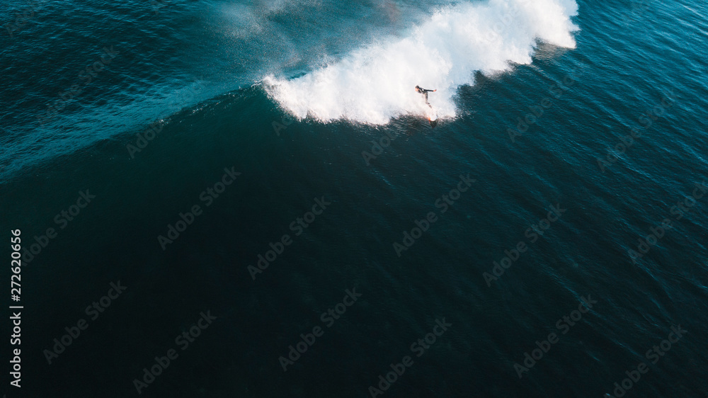 Aerial View of Waves and Surfers and Beach Landscape of Bells Beach Along the Great Ocean Road, Australia