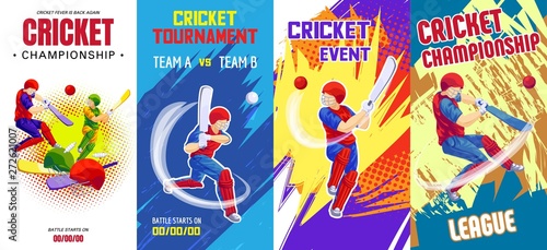 Cricket banner set. Cartoon illustration of cricket vector banner set for web design