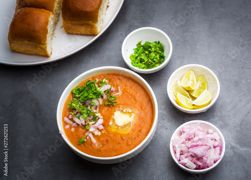  Indian spicy fast food / snacks Paav Bhaji with bread, onion and butter