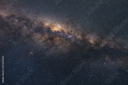 Scenics of Milky Way Galaxy in clear night sky.The Milky Way is is a barred spiral galaxy with large group of stars that contain solar system.