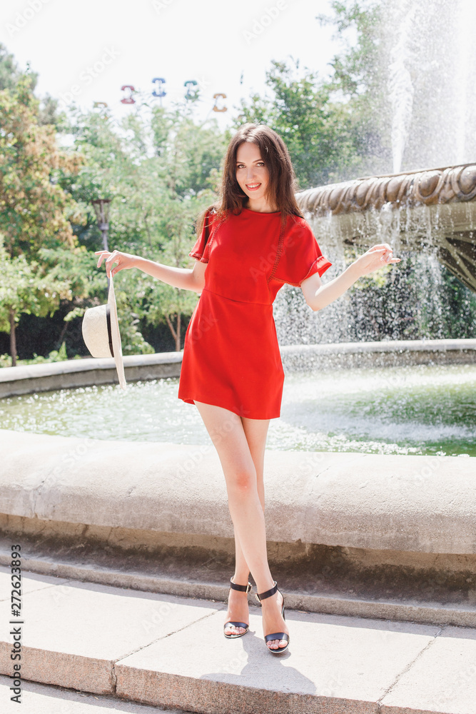 Fashionable Young Asian Model Woman in Fashion Wearing Casual Red