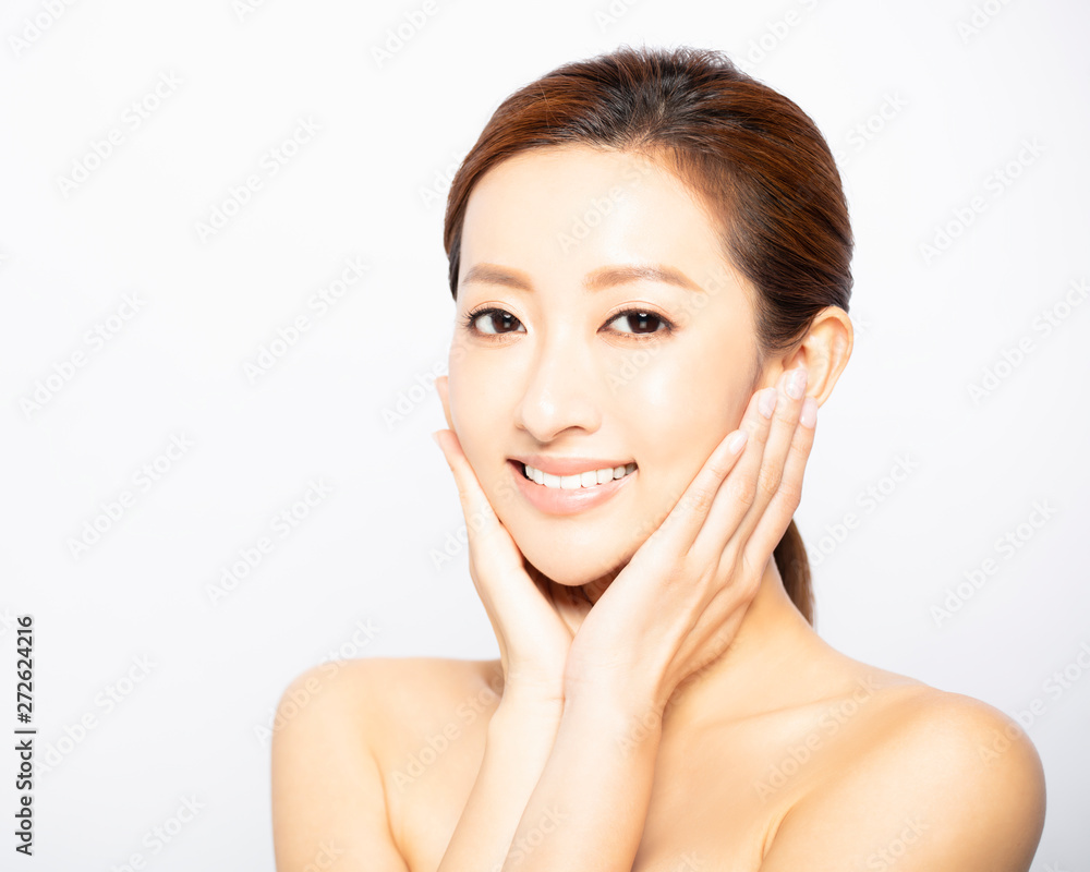 closeup young woman face with makeup and clean skin closeup young woman face with makeup and clean skin