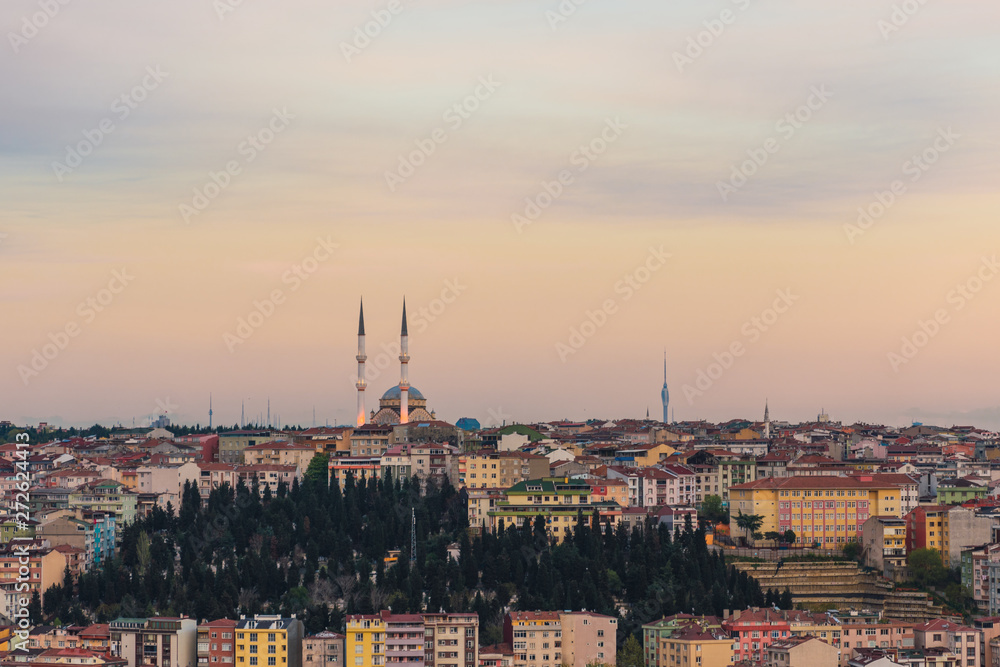 Istanbul cityscape with old mosque and minarets