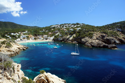Cala Vadella. The beach and a small town on the west coast of Ibiza.Spain.
