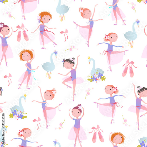 Seamless pattern with ballet dancers. Vector illustration.