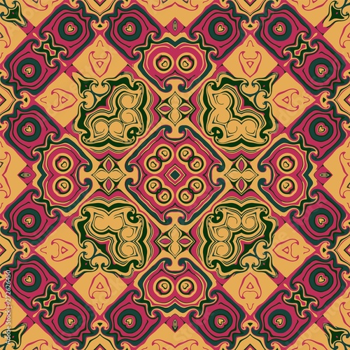 Vector seamless pattern, abstract geometric background illustration, fabric textile folklore pattern and tribal motifs. Ethnic tile printing.