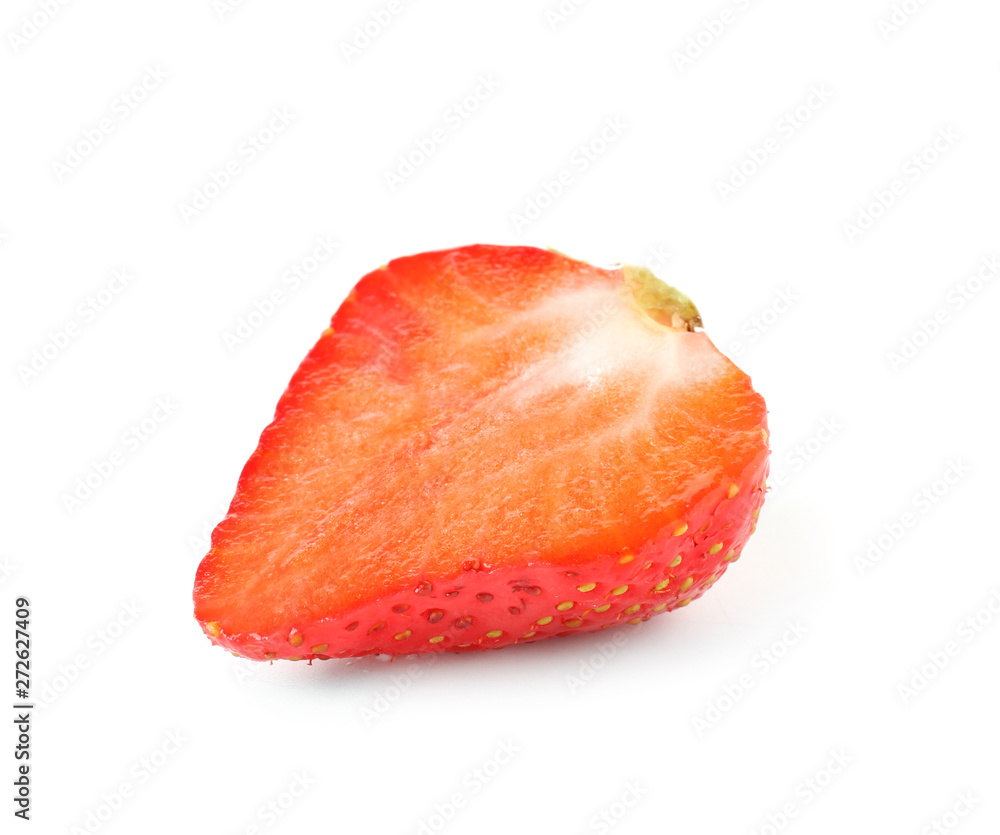 Half of ripe red strawberry on white background Half of ripe red strawberry on white background