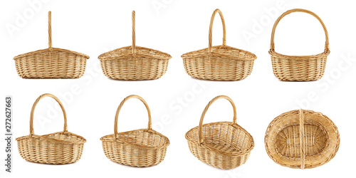 Fototapeta Set of wicker picnic baskets shot from different angles.