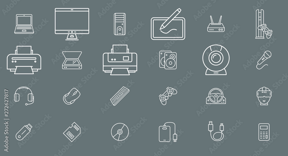 Electronic devices Icons - Outline vector set symbols of technique and computer for the site or interface Electronic devices Icons - Outline vector set symbols of technique and computer for the site or interface